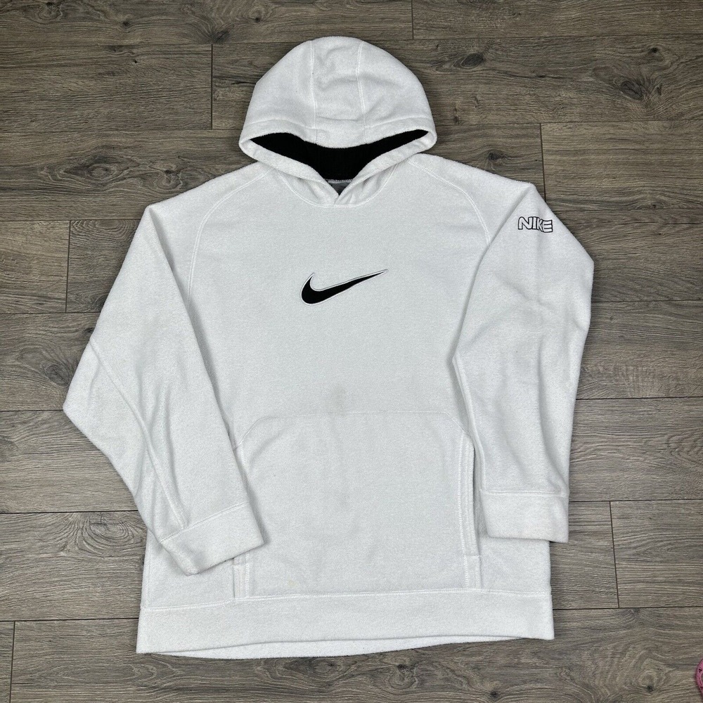 Vintage Nike Sportswear Hoodie Adult Large White Fleece Pullover Sweatshirt Y2K